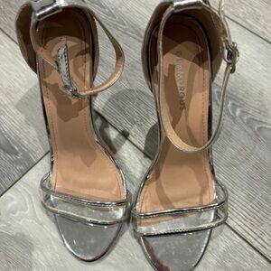 Glamorous Shiny Silver Ankle Strap Heels